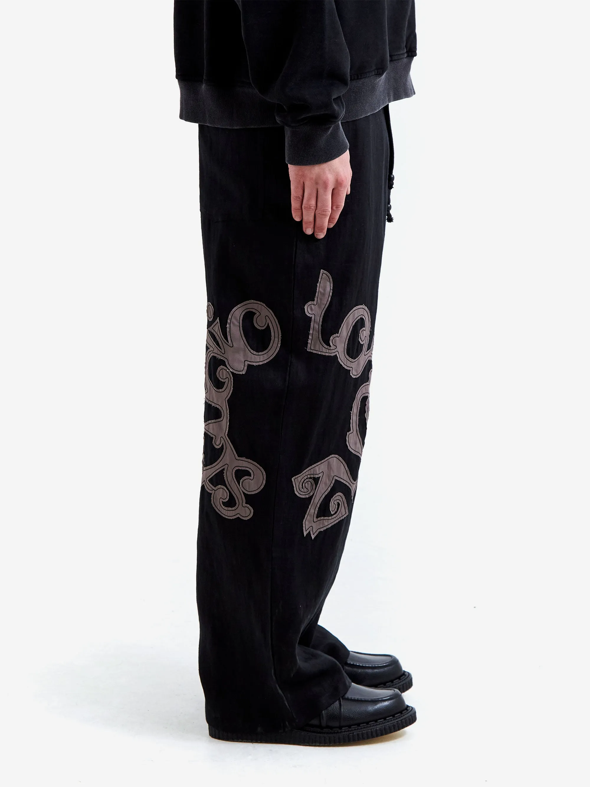 Lorenz Studio Appliqué Linen Pants - Black