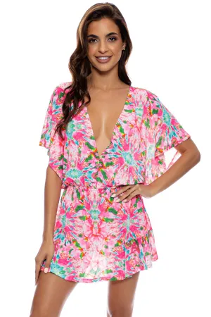 Luli Fama Ocean Drive Euphoria Playera V Neck Ruffle Dress