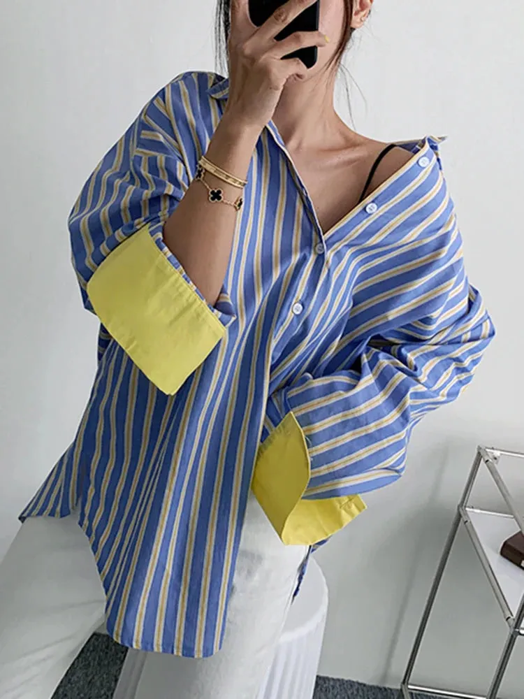 Mardi  Lapel Long Sleeve Blouse Female
