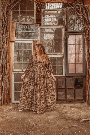 Marlowe Organic Cotton Hand Block Printed Dress - Olive Floral