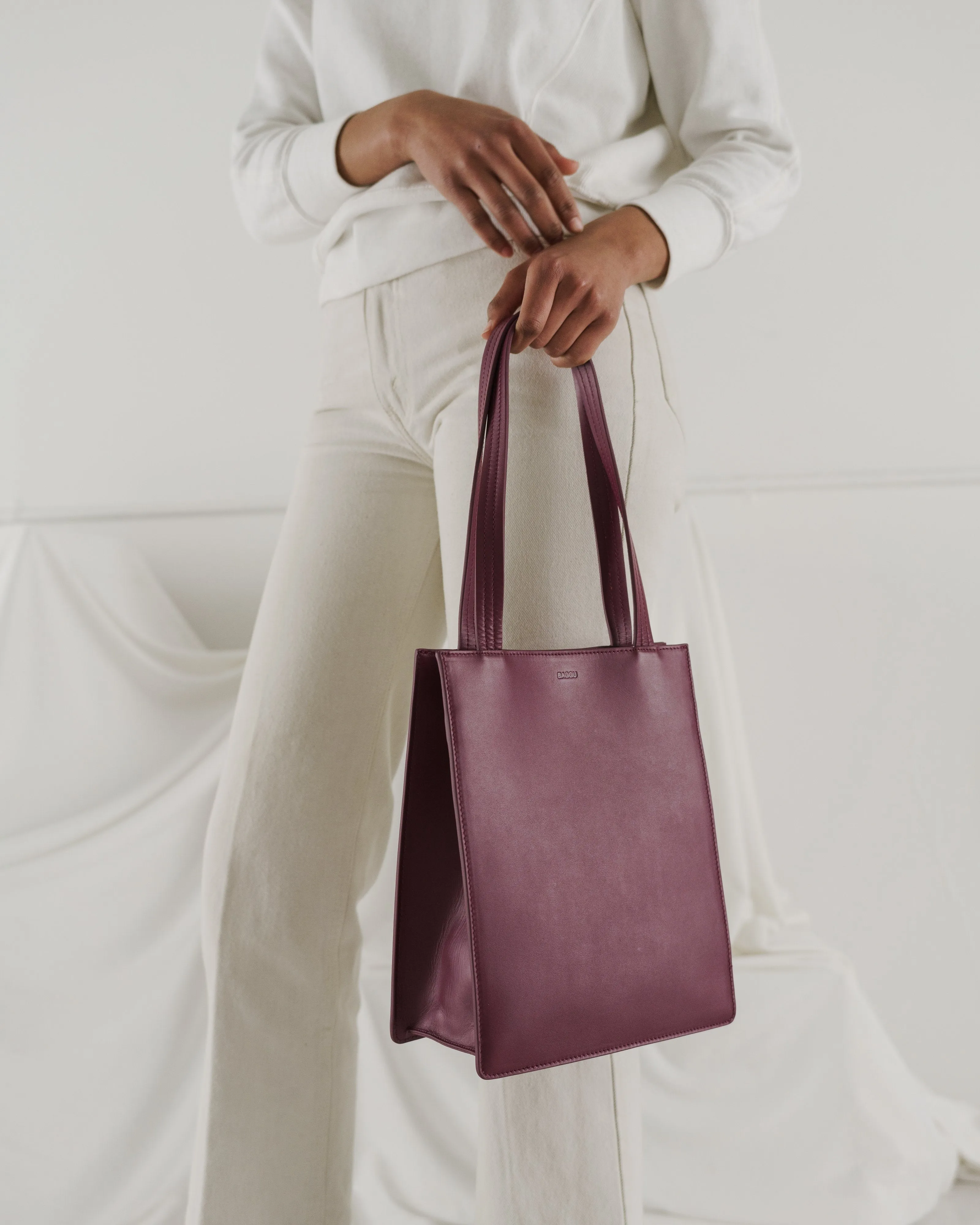 Medium Leather Retail Tote - Cranberry