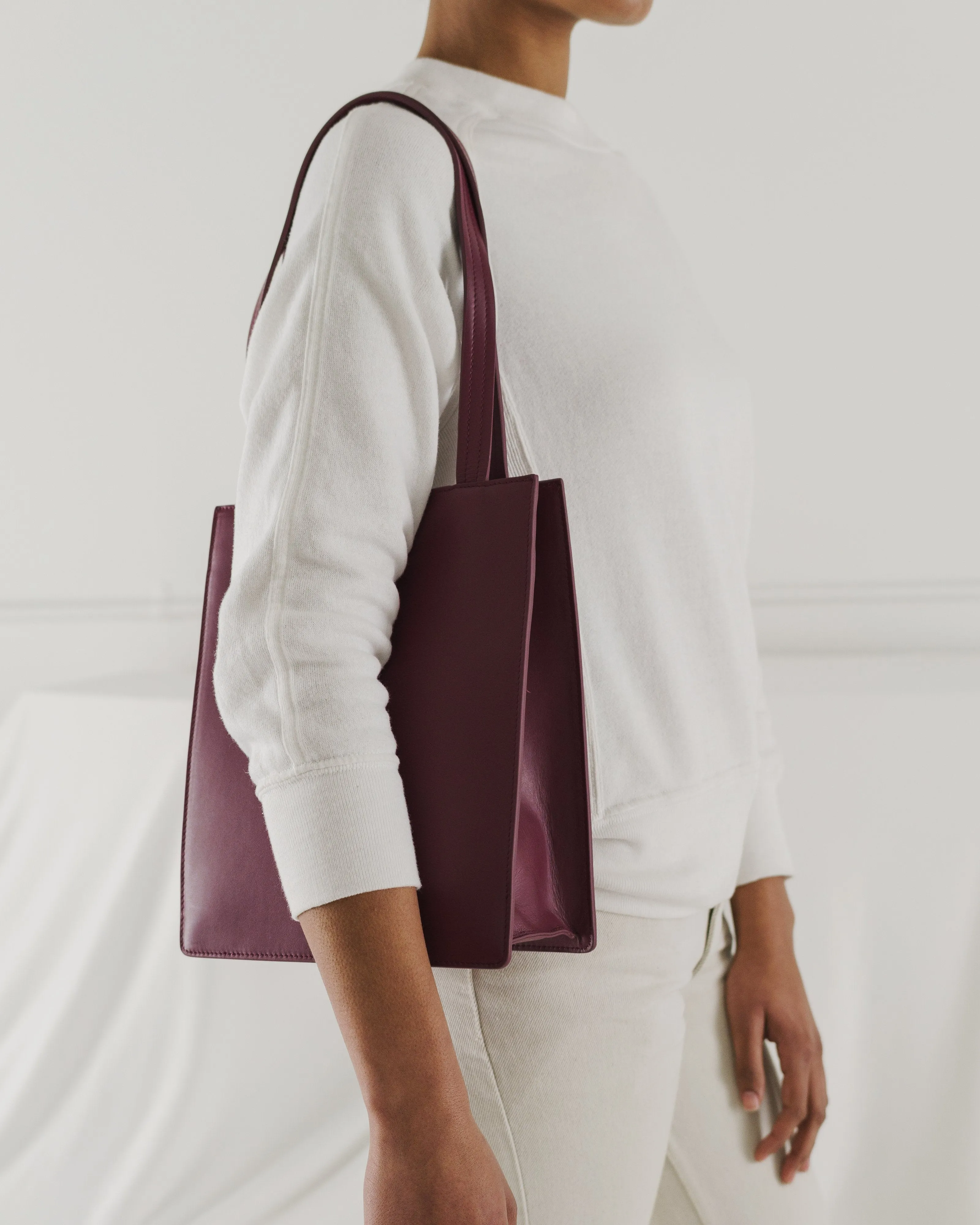 Medium Leather Retail Tote - Cranberry