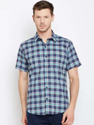 Men Navy &  Blue Pure Cotton Checked Slim Fit Casual Shirt