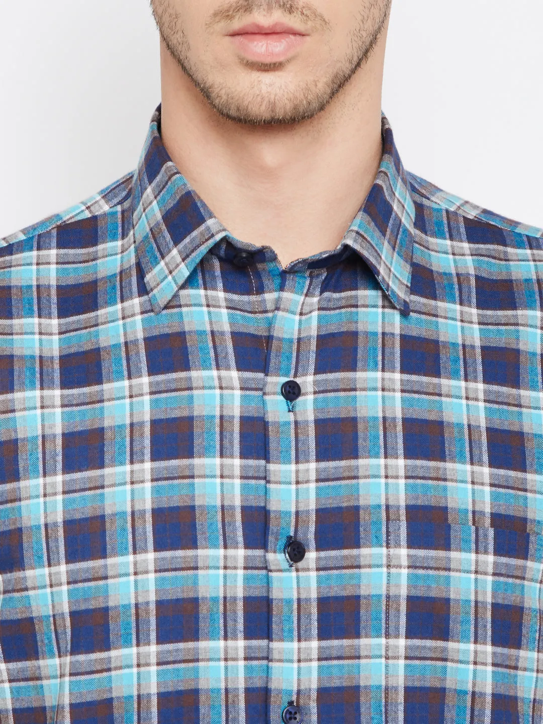 Men Navy &  Blue Pure Cotton Checked Slim Fit Casual Shirt