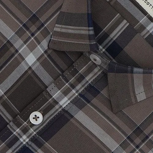 Men's 100% Cotton Tartan Checkered Half Sleeves Shirt (Brown)