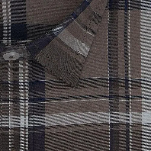 Men's 100% Cotton Tartan Checkered Half Sleeves Shirt (Brown)