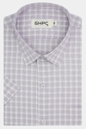Men's 100% Cotton Windowpane Checkered Half Sleeves Shirt (Mauve)
