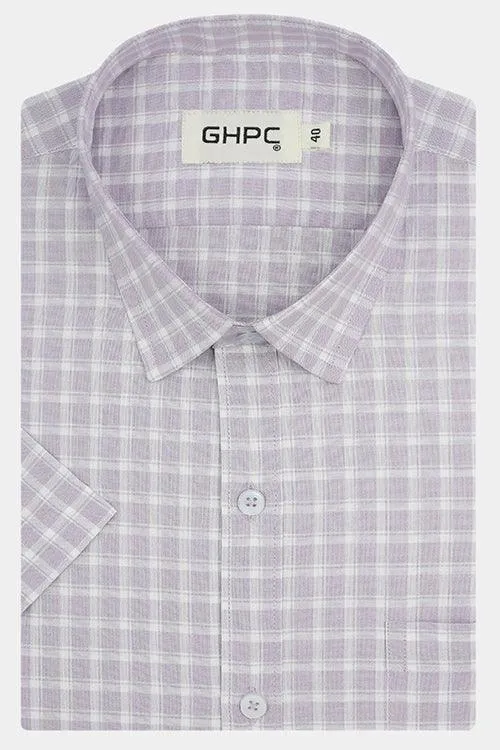 Men's 100% Cotton Windowpane Checkered Half Sleeves Shirt (Mauve)