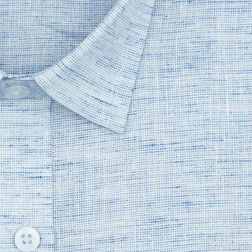 Men's Cotton Linen Half Sleeves Plain Solid Shirt (Blue)