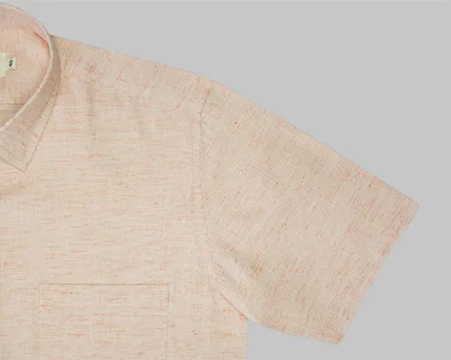 Men's Cotton Linen Half Sleeves Plain Solid Shirt (Orange)