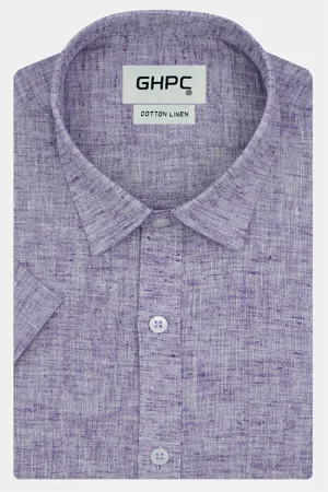 Men's Cotton Linen Plain Solid Half Sleeves Shirt (Purple)