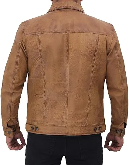 Mens Real Leather Trucker Jackets-Mens Café Racer Real Leather Biker Jacket