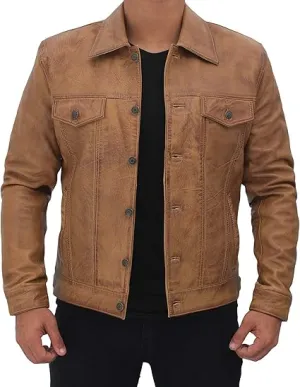 Mens Real Leather Trucker Jackets-Mens Café Racer Real Leather Biker Jacket