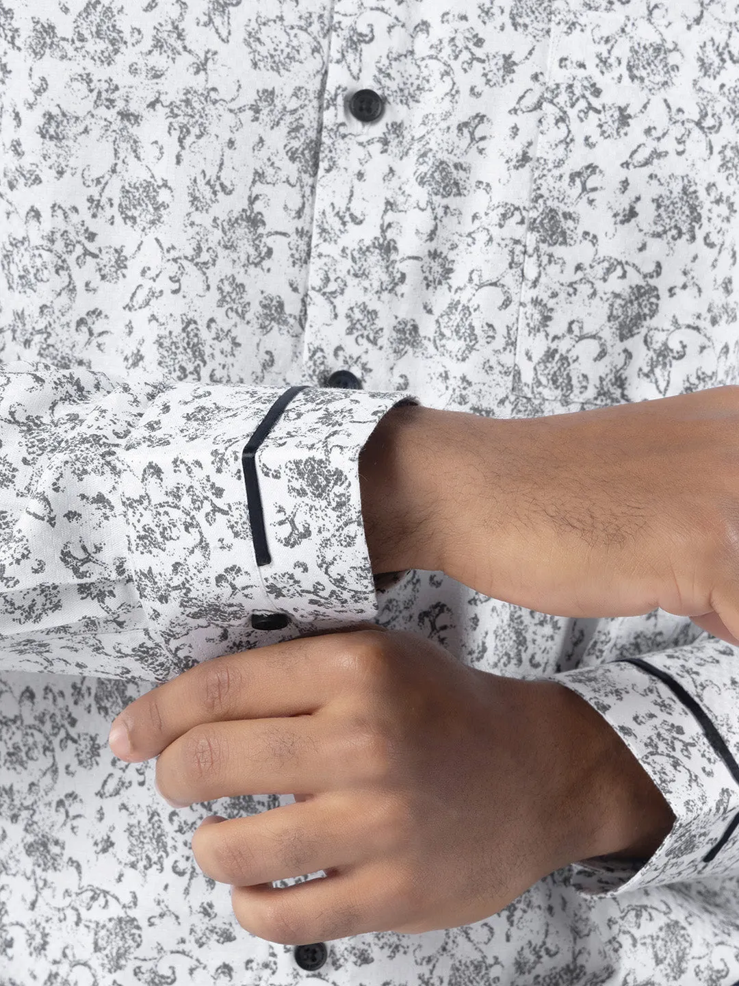 Men's Regular Fit Abstract White Formal Shirt
