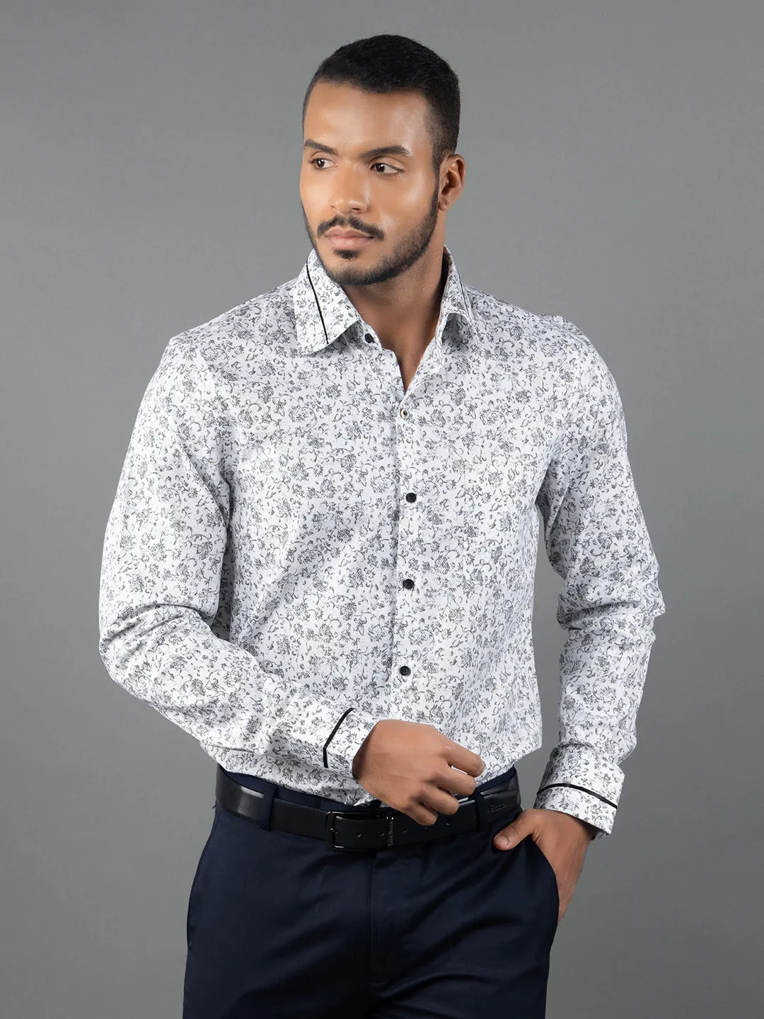 Men's Regular Fit Abstract White Formal Shirt