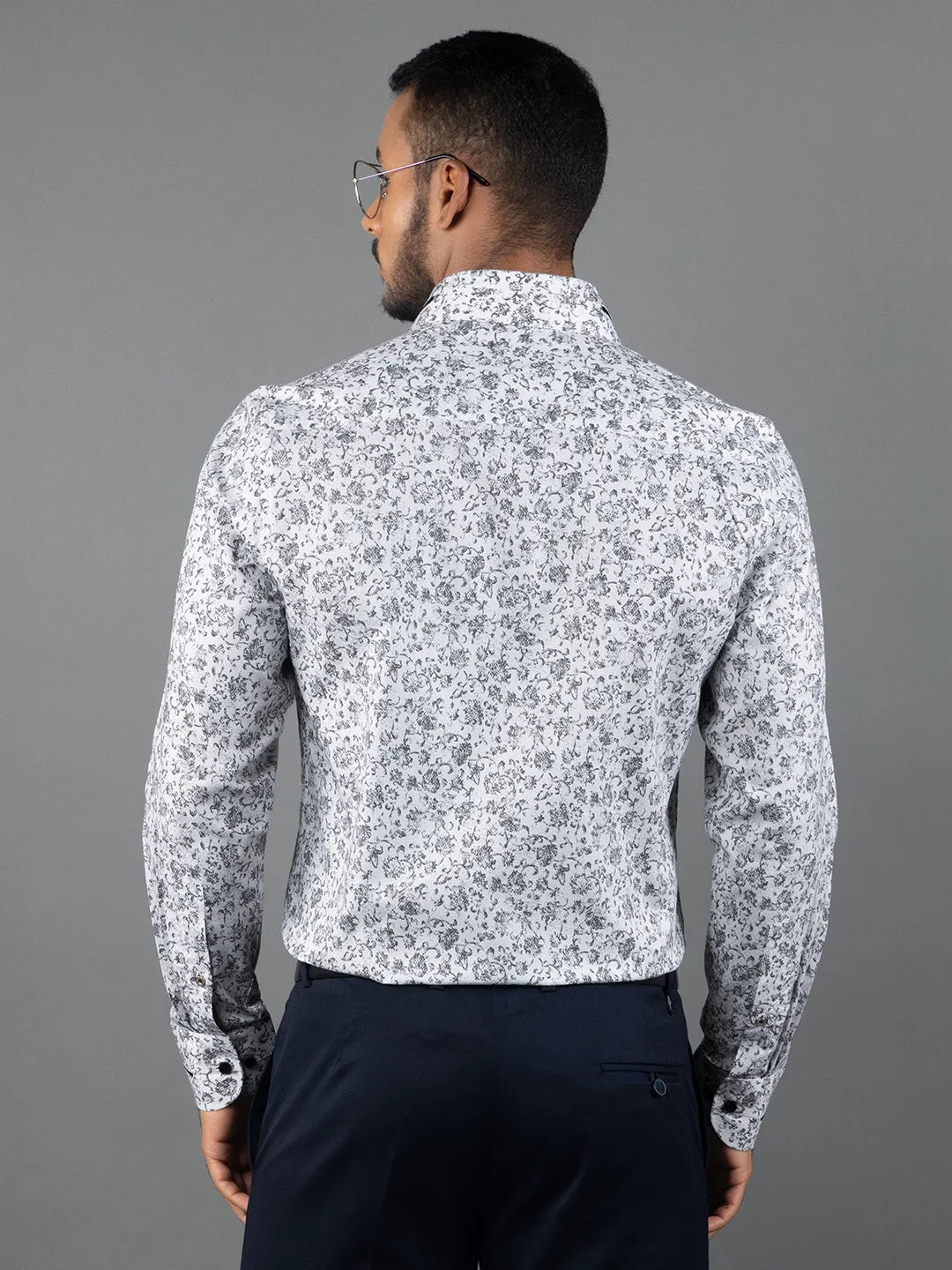 Men's Regular Fit Abstract White Formal Shirt