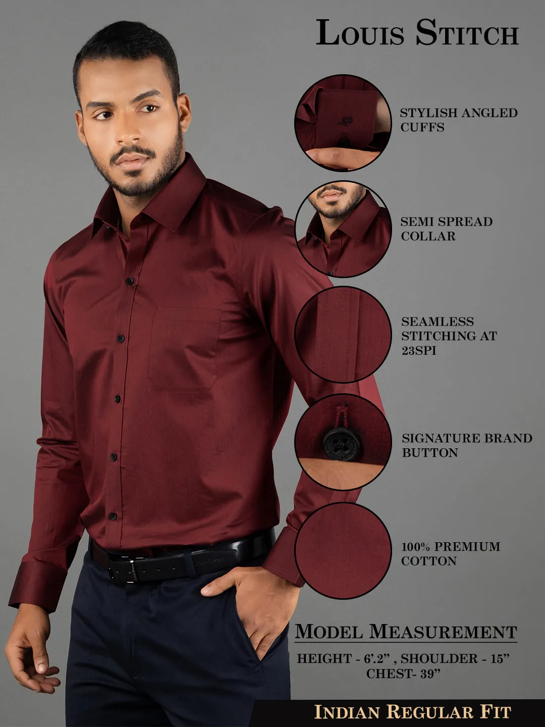 Men's Regular Fit Solid Red Formal Shirt
