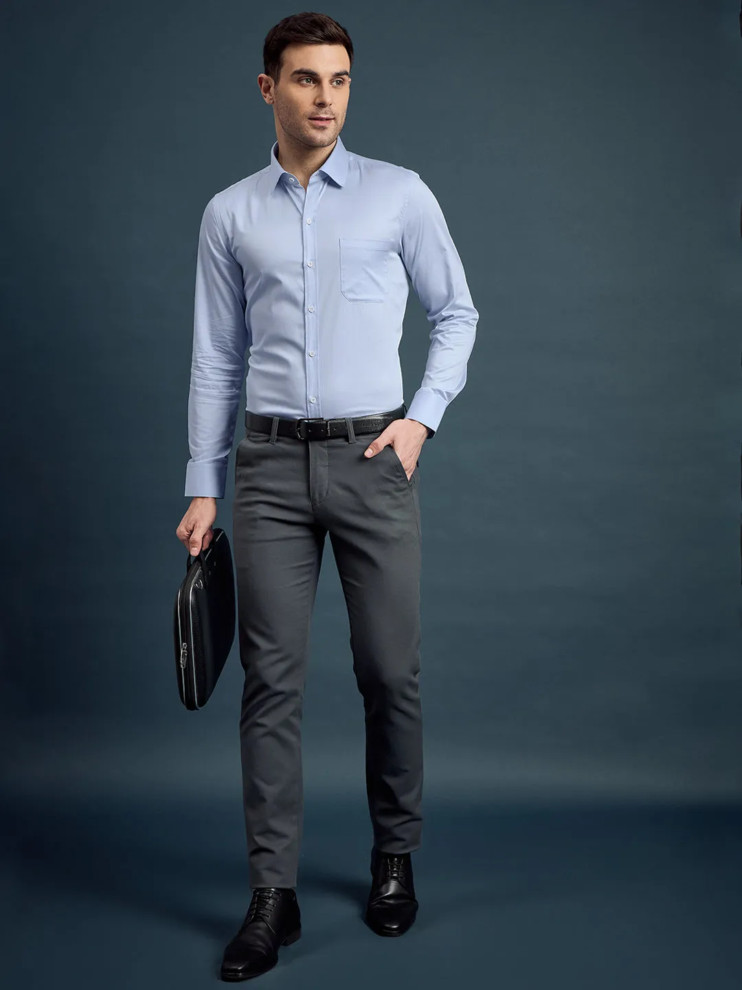 Men's Regular Fit Solid Sky Blue Formal Shirt