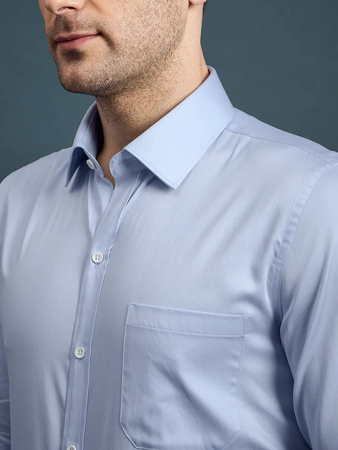 Men's Regular Fit Solid Sky Blue Formal Shirt