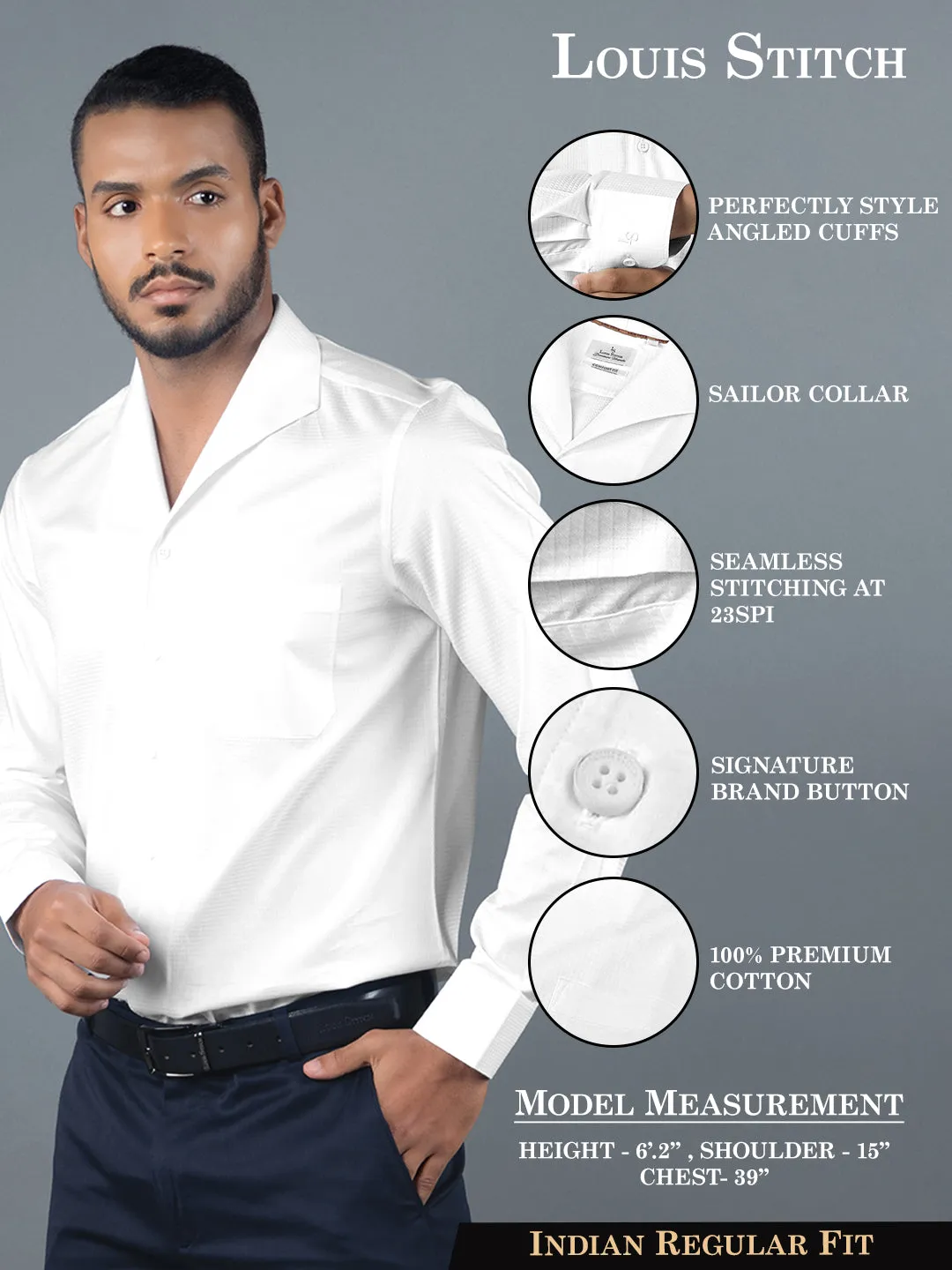 Men's Regular Fit Textured White Formal Shirt