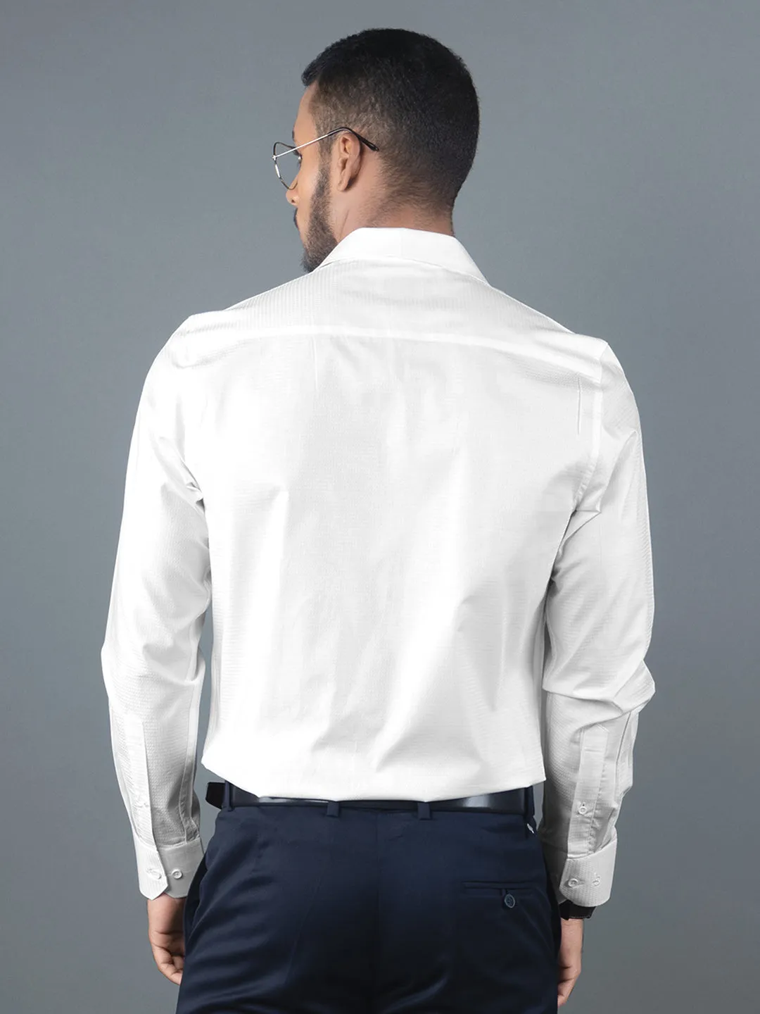 Men's Regular Fit Textured White Formal Shirt