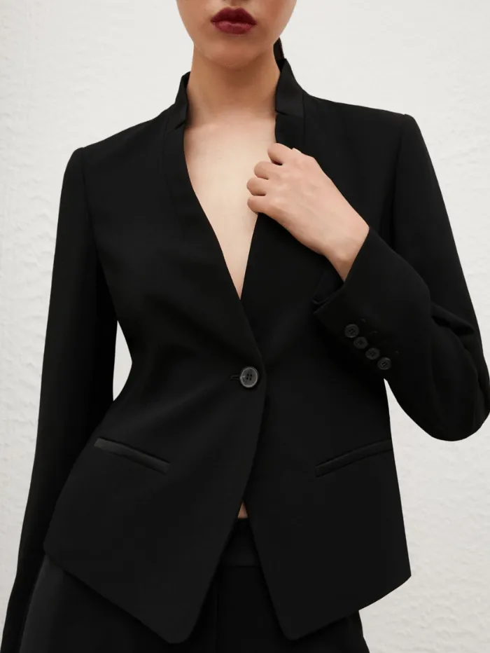 Miranda Stand-Up Collar Blazer - Black