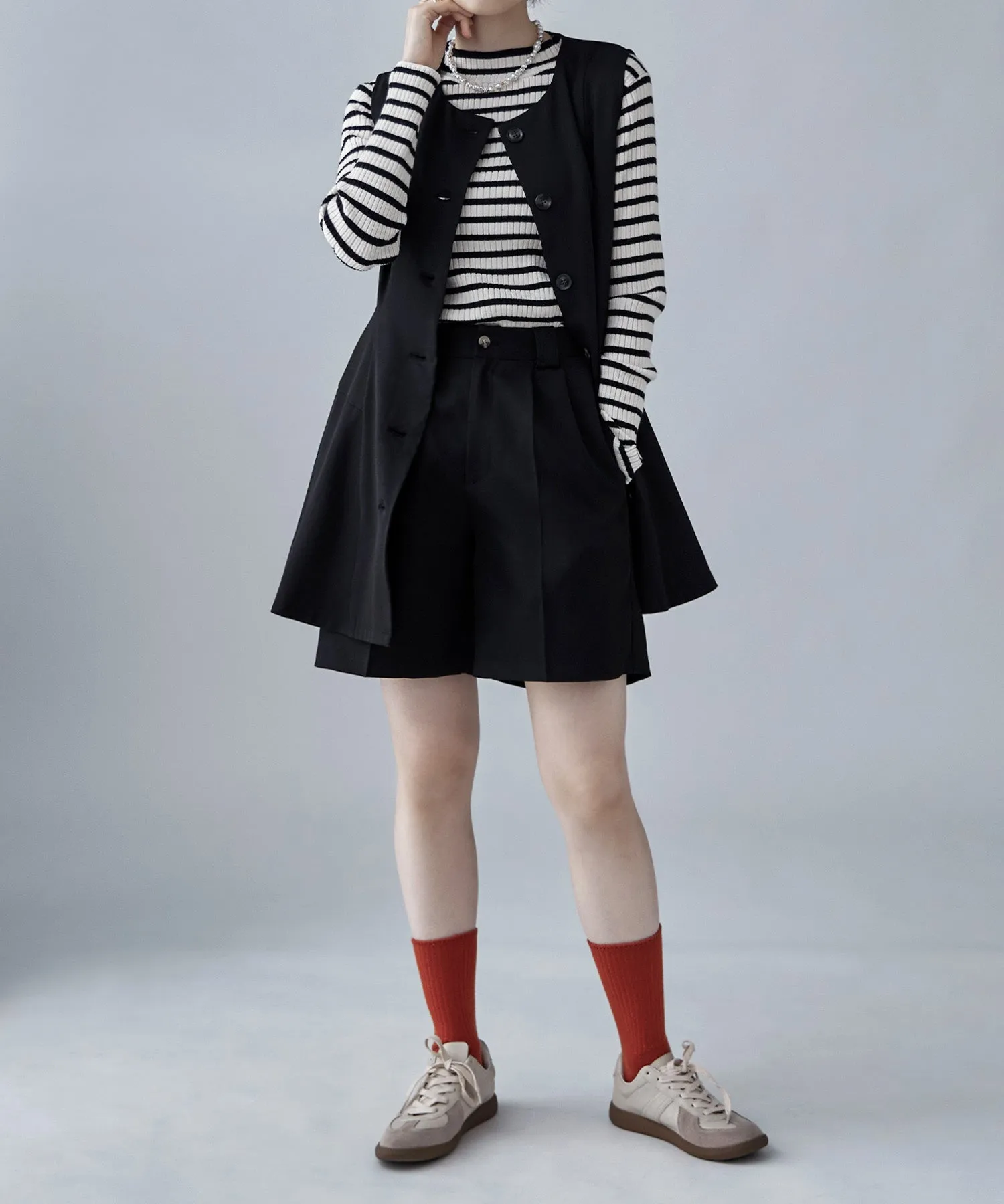 Mock neck border rib tops