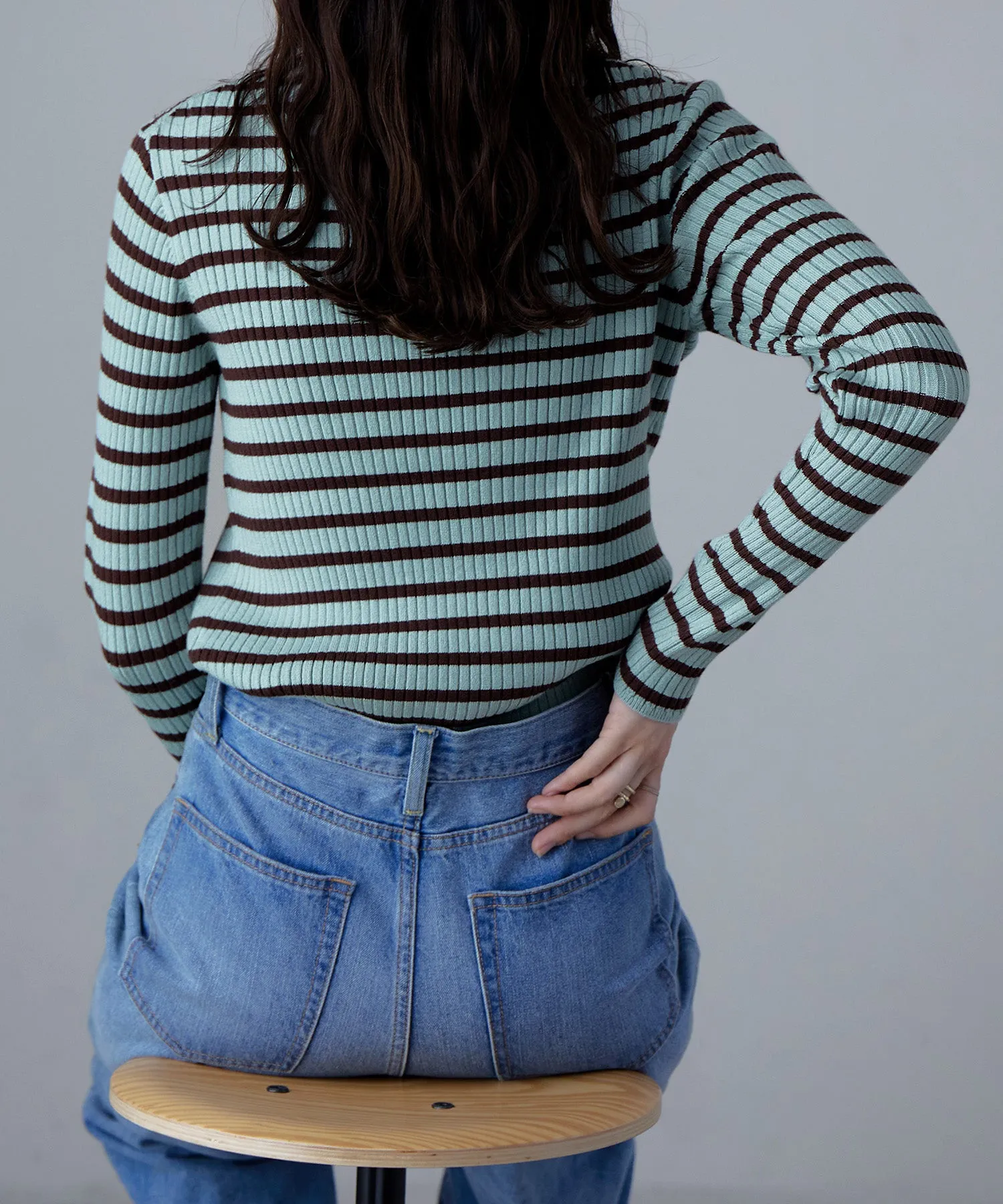 Mock neck border rib tops