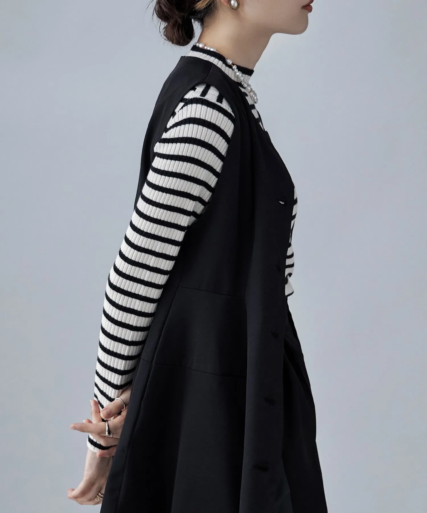 Mock neck border rib tops