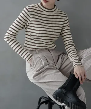 Mock neck border rib tops