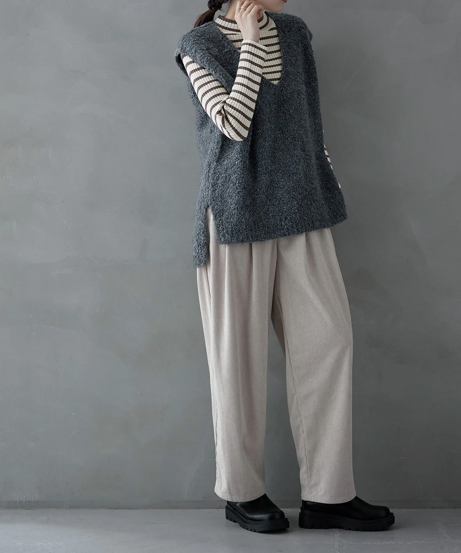 Mock neck border rib tops