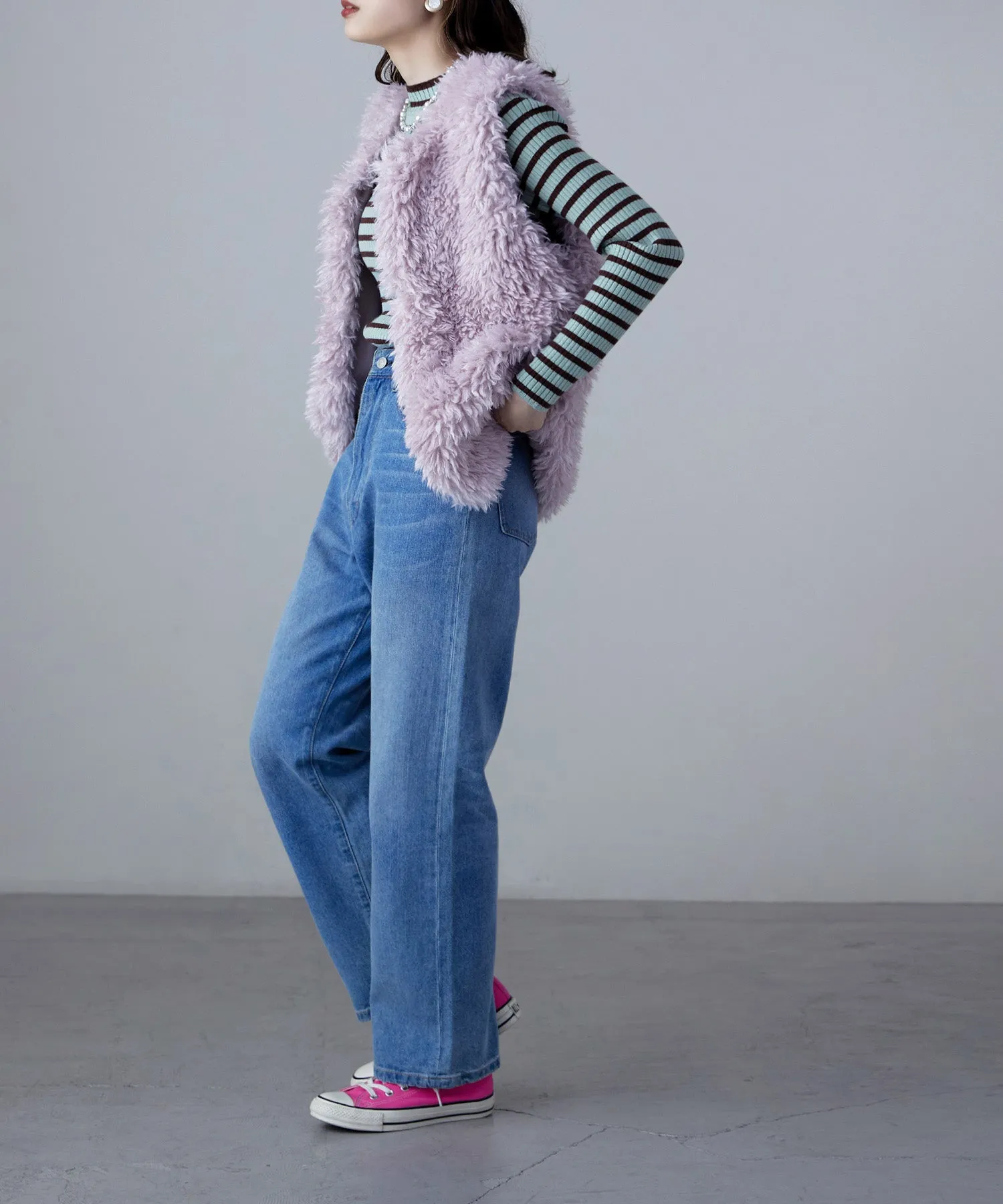 Mock neck border rib tops