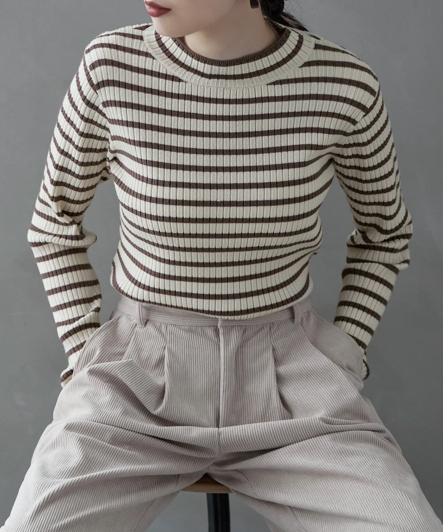 Mock neck border rib tops