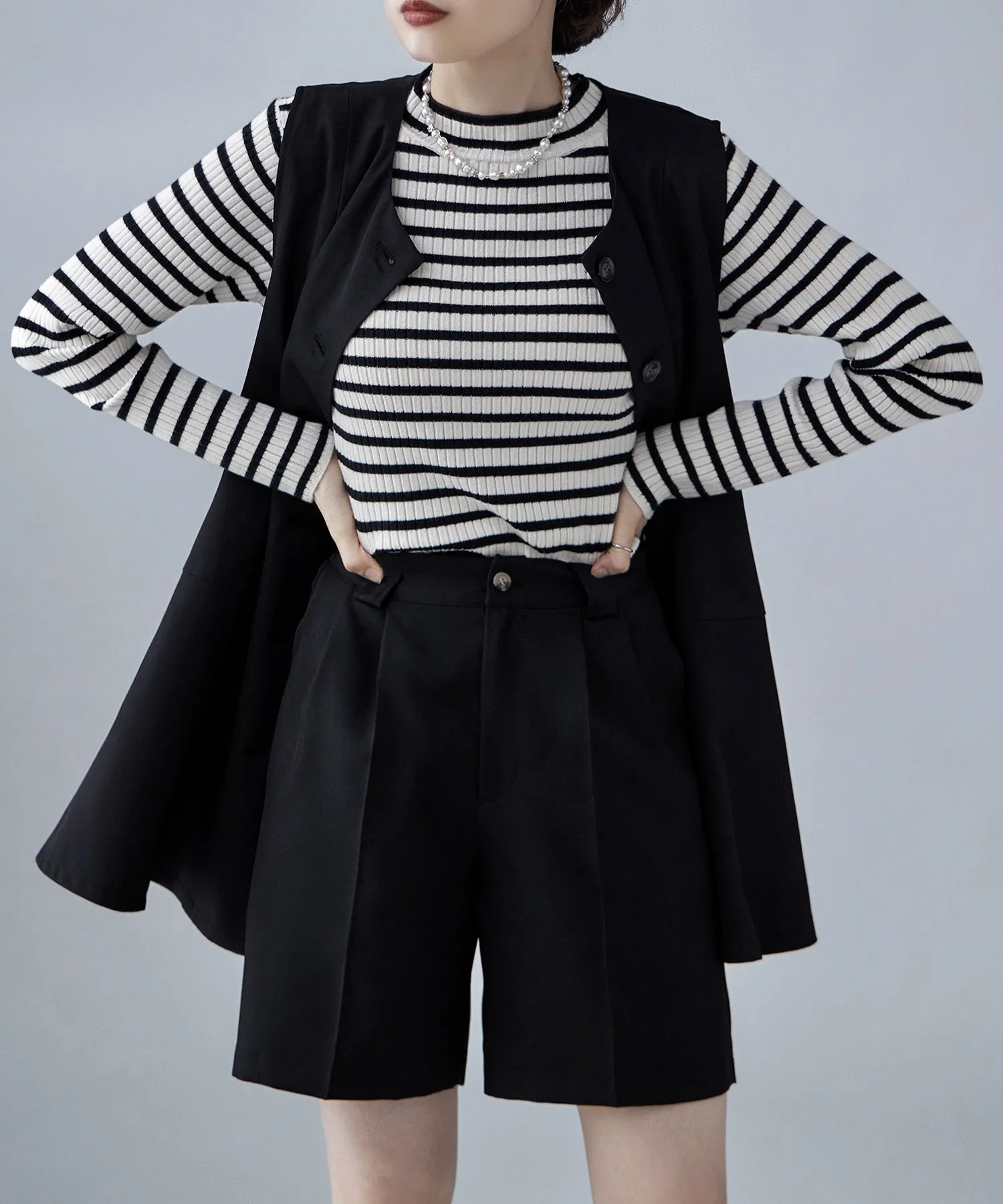 Mock neck border rib tops