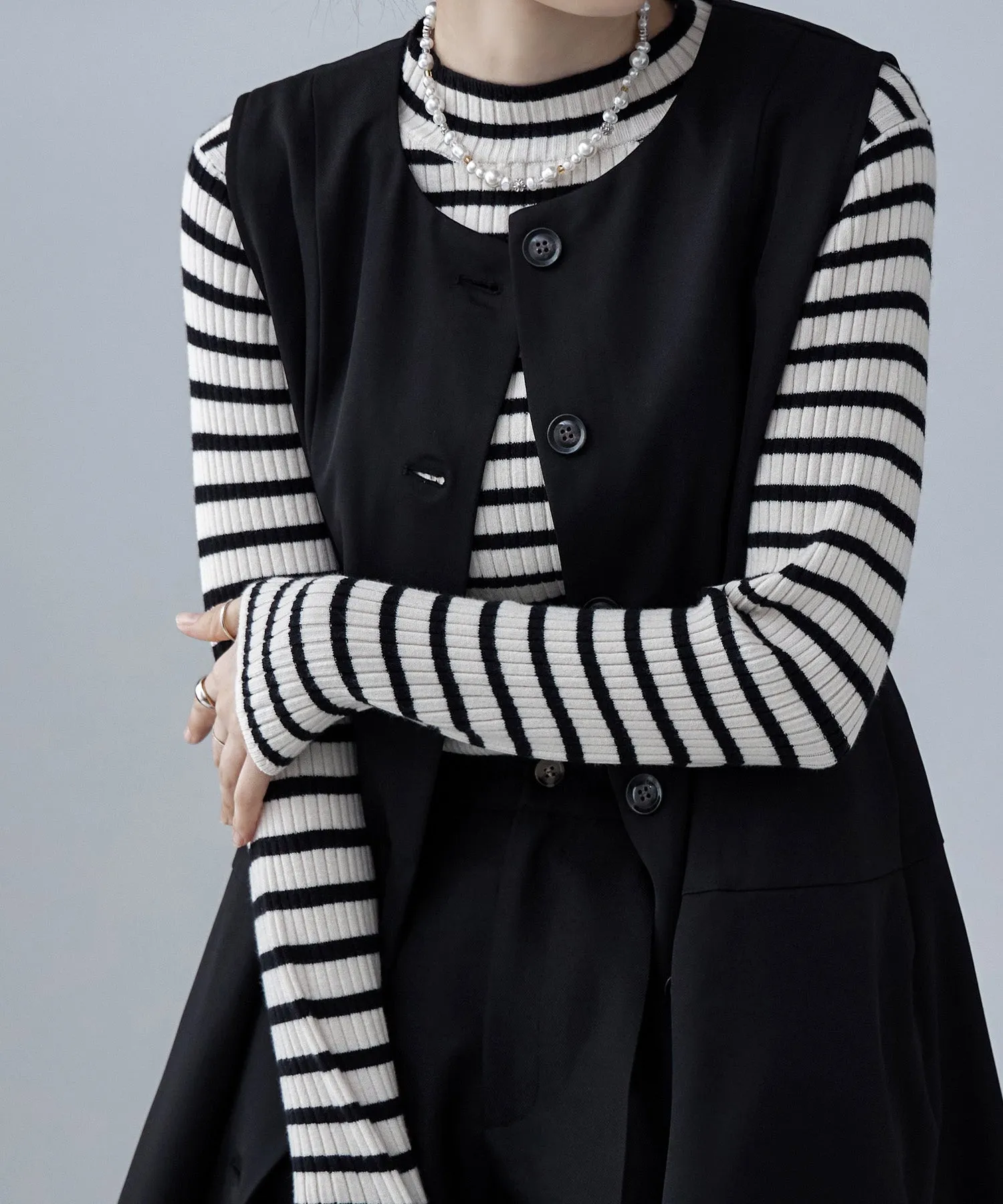 Mock neck border rib tops