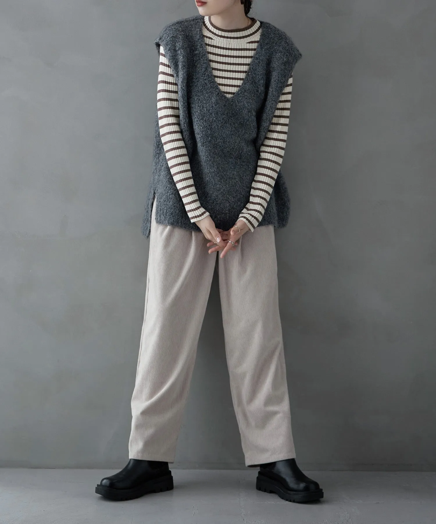 Mock neck border rib tops