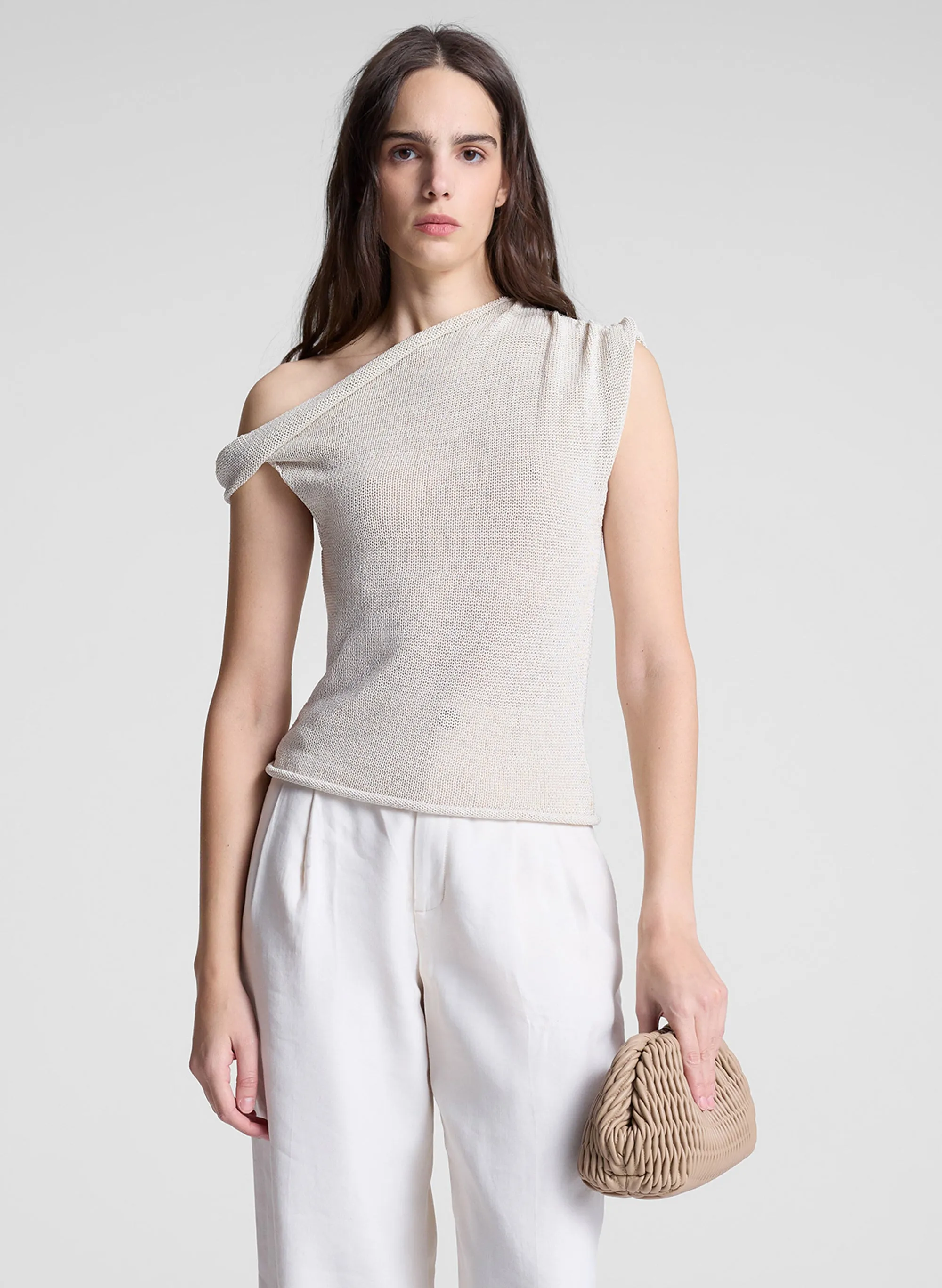 Mona Asymmetric Open Knit Top