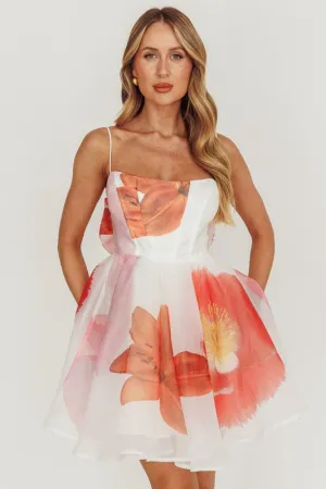 Off White Floral Print Babydoll Mini Dress