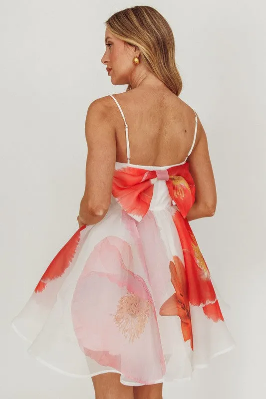 Off White Floral Print Babydoll Mini Dress