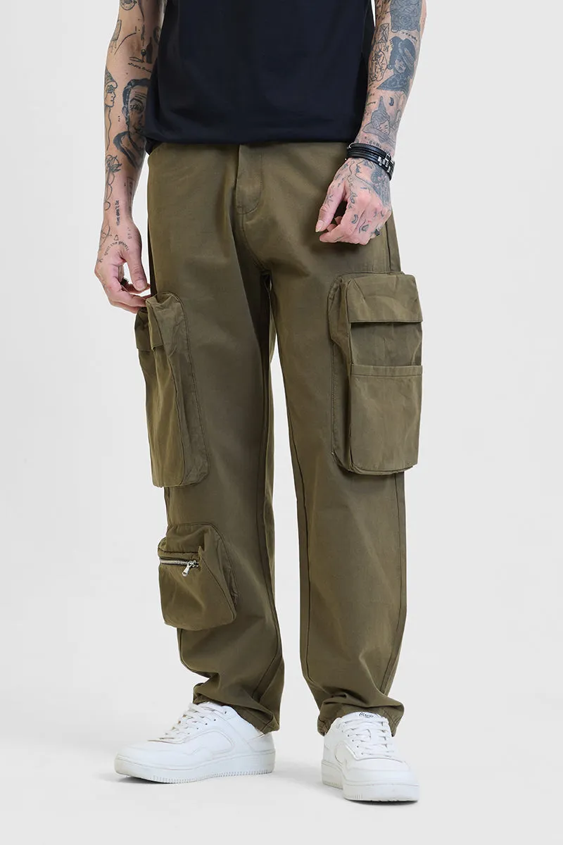 Olive Relaxed Fit Multi-Pocket Cargo Pants
