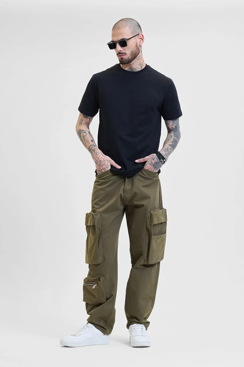 Olive Relaxed Fit Multi-Pocket Cargo Pants