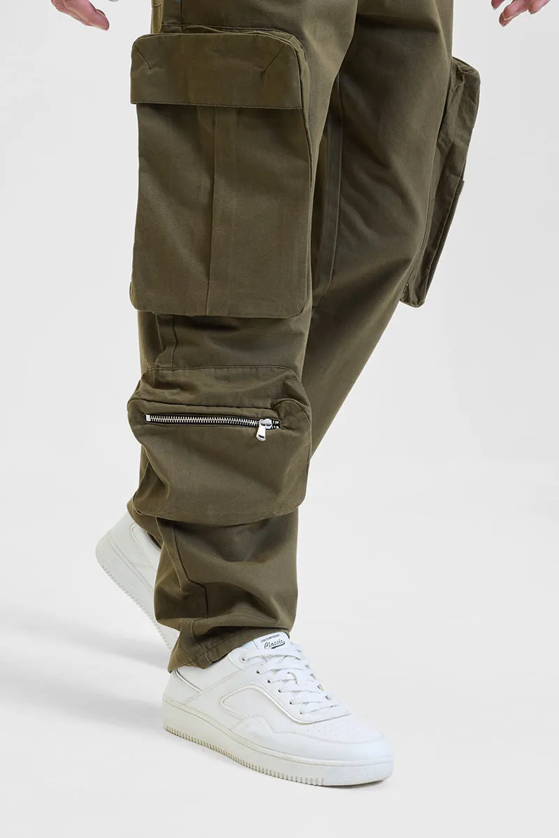 Olive Relaxed Fit Multi-Pocket Cargo Pants