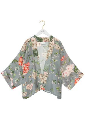 One Hundred Stars Trailing Blossom Short Kimono Grey