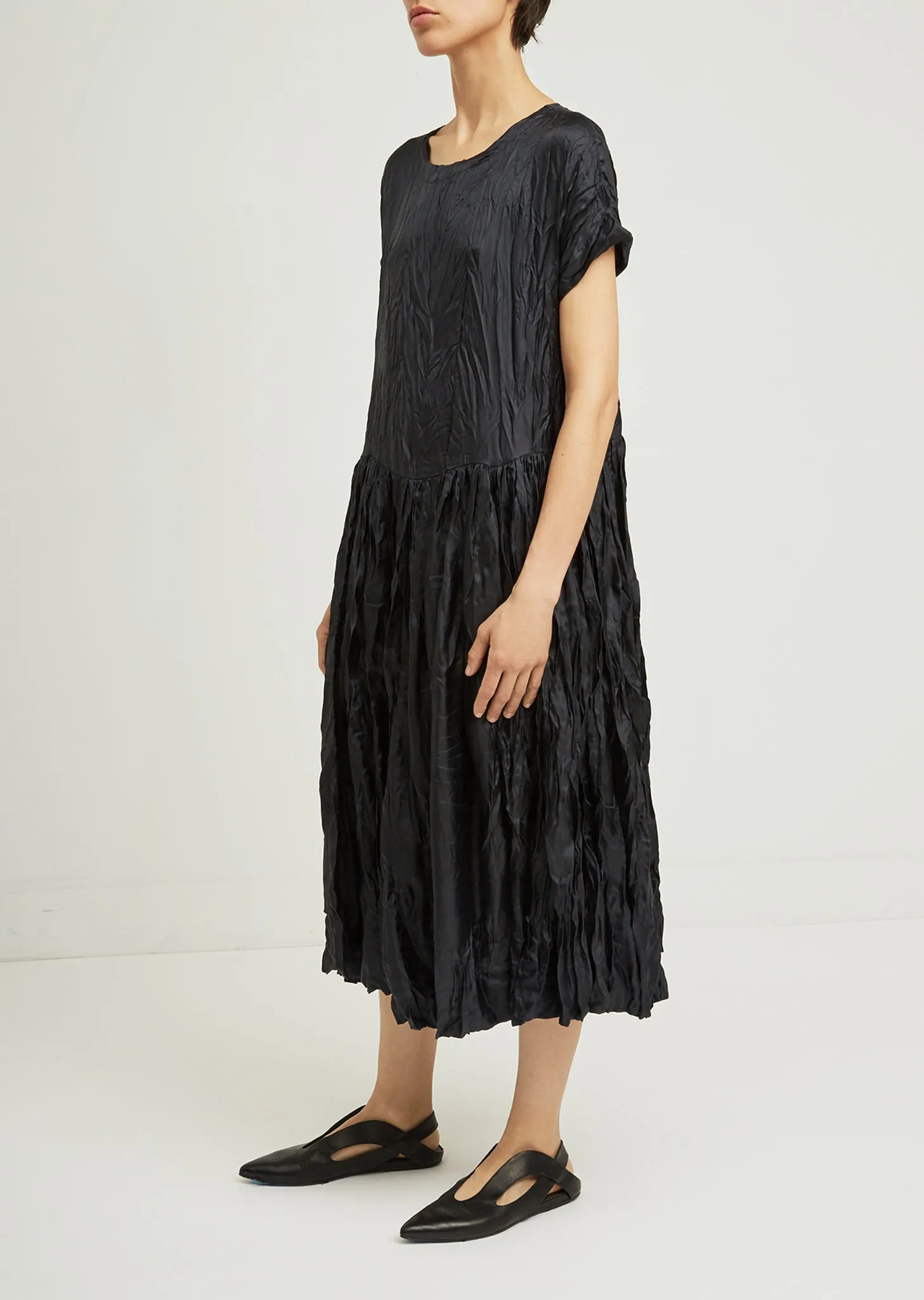 Pasha Silk Crinkle Pleated Dress