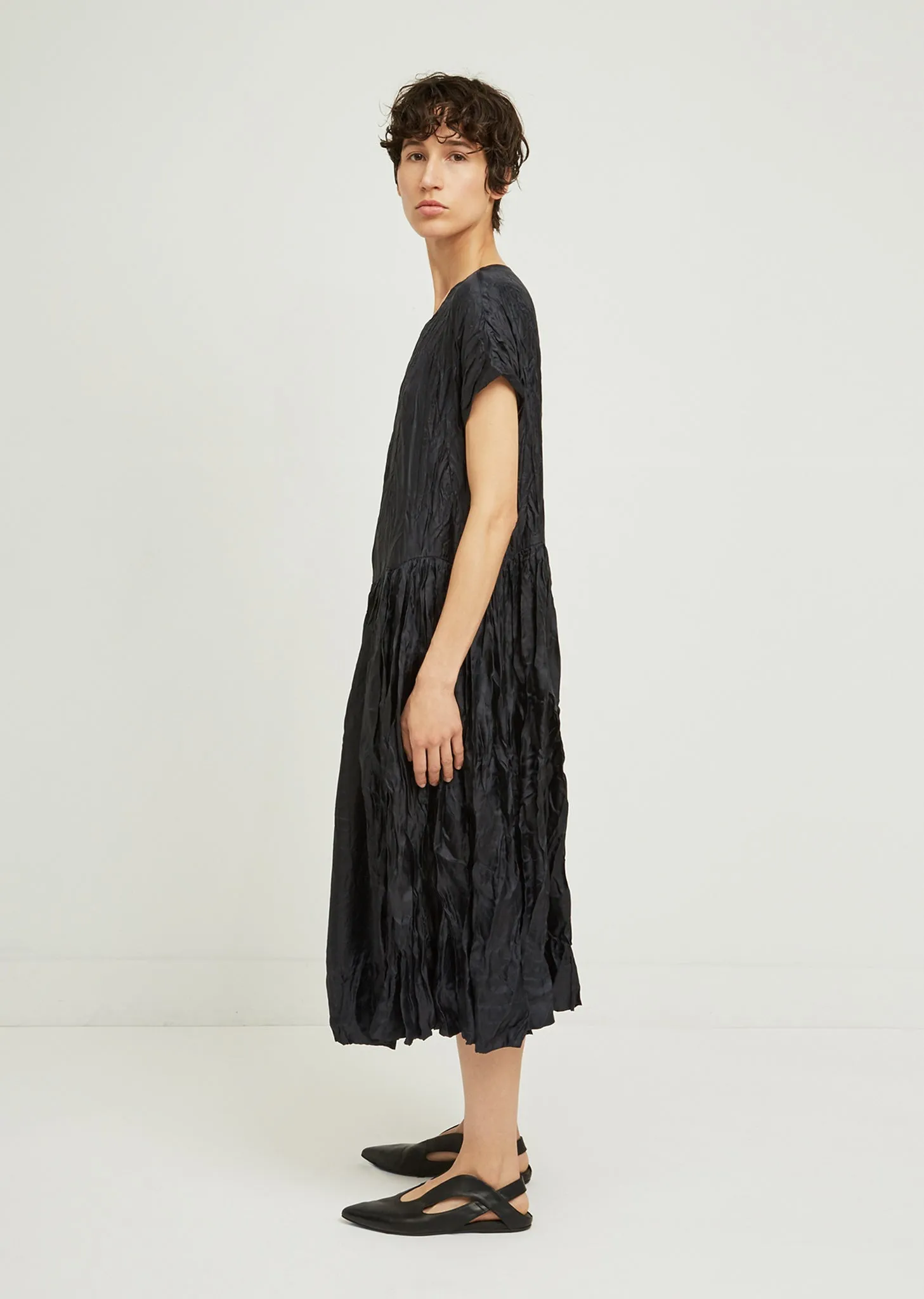 Pasha Silk Crinkle Pleated Dress