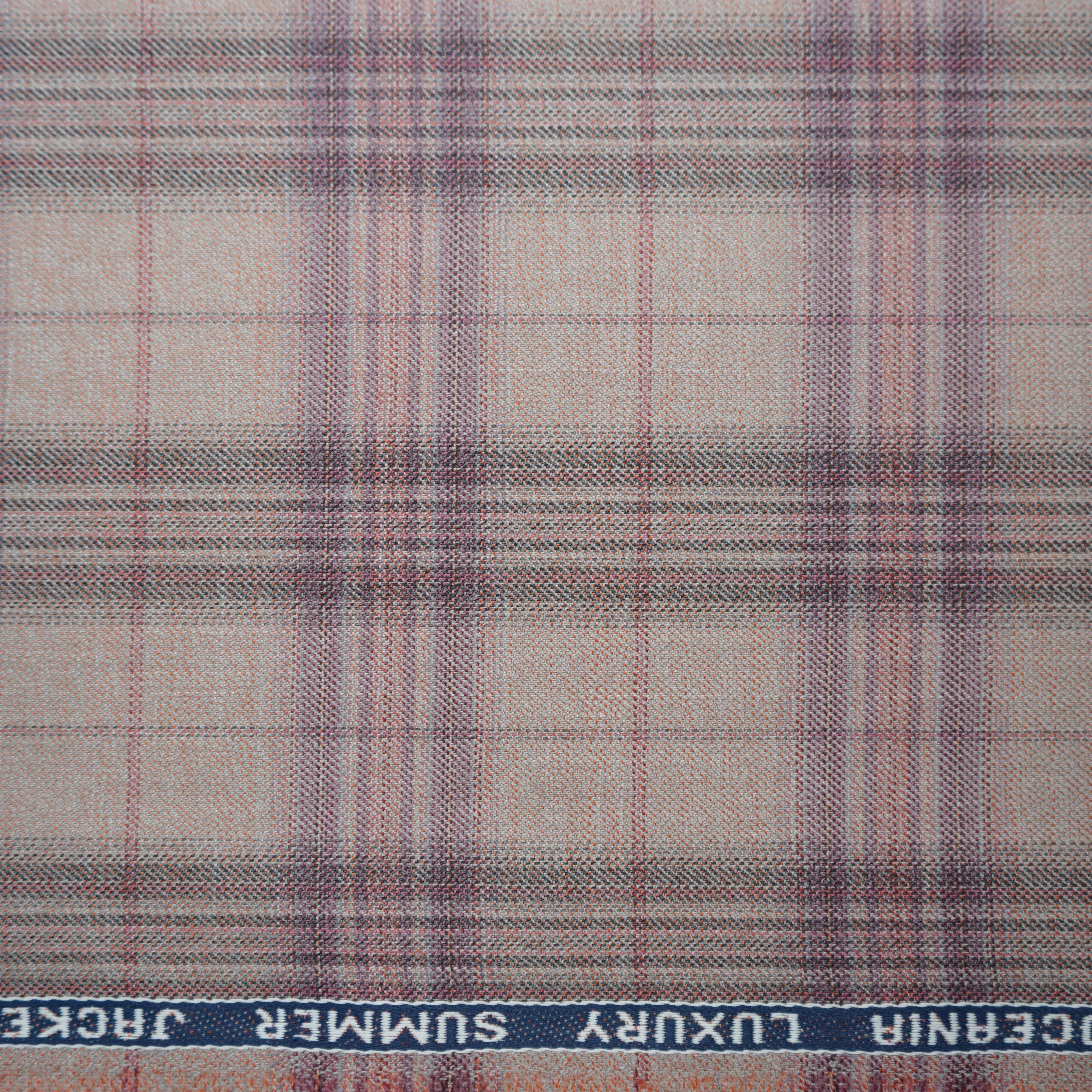Peach Mock Glen Plaid Fancy Holland & Sherry Royal Mile Plains Suiting Fabric