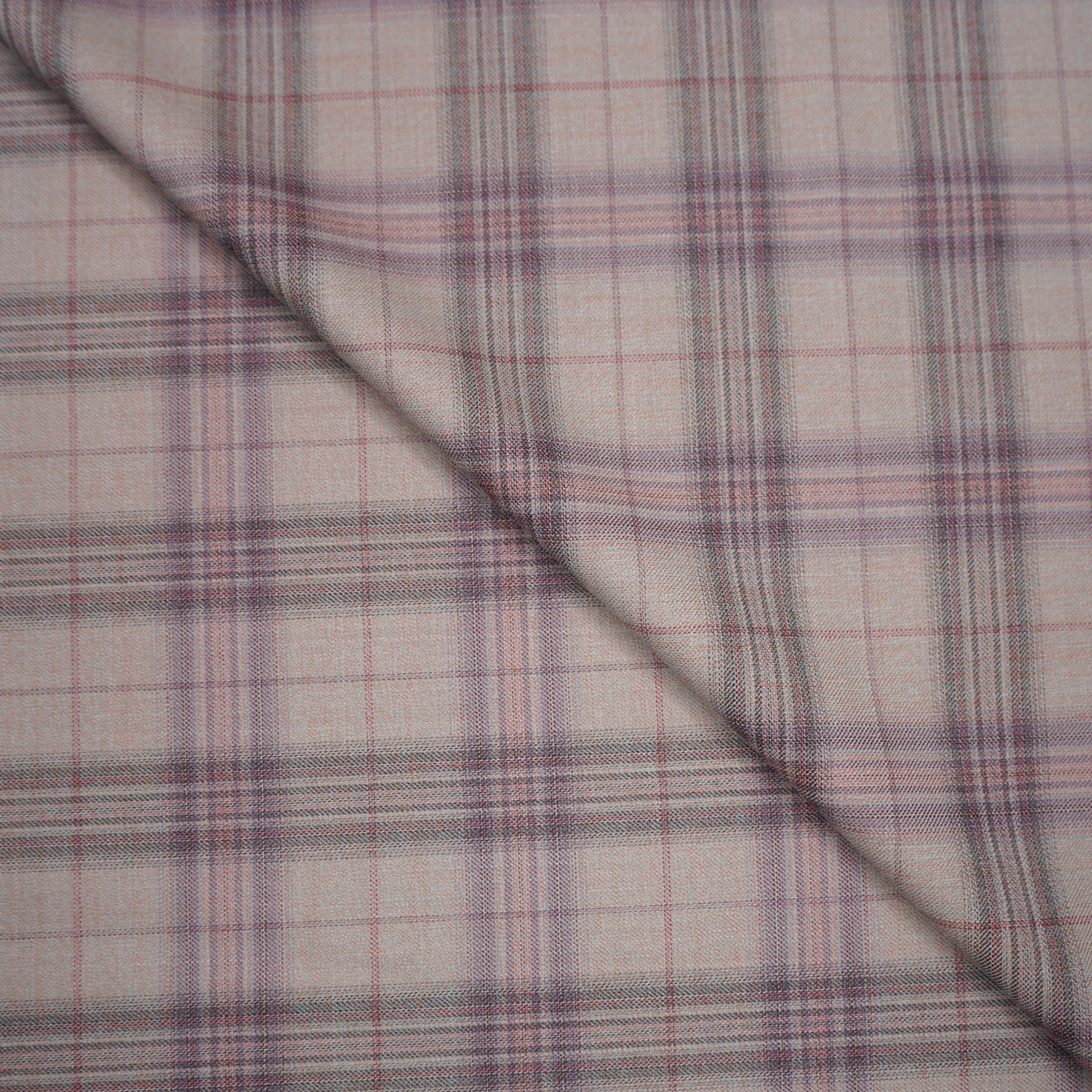 Peach Mock Glen Plaid Fancy Holland & Sherry Royal Mile Plains Suiting Fabric