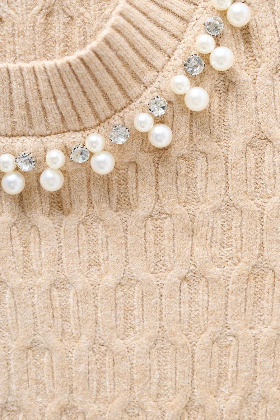 Pearl-embellished cable-knit sweater wholesale