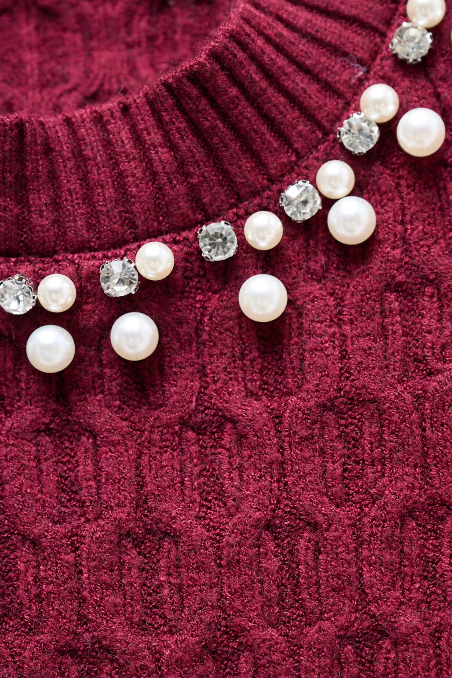 Pearl-embellished cable-knit sweater wholesale