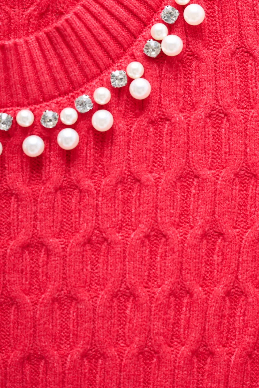 Pearl-embellished cable-knit sweater wholesale